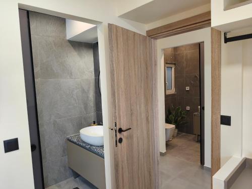 a bathroom with a sink and a toilet at Villa Maroula in Afantou