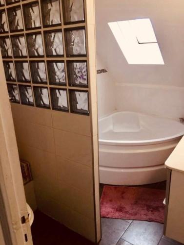 a bathroom with a white toilet and a window at Appartement refait à neuf en centre ville in Bonneuil-sur-Marne