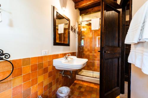 a bathroom with a sink and a shower at Podere Dell'Arco Country Charme in Viterbo