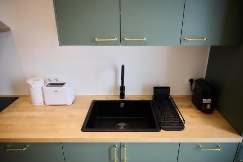 a kitchen counter with a sink and a keyboard at Apartment Berthelot 5 in Brussels