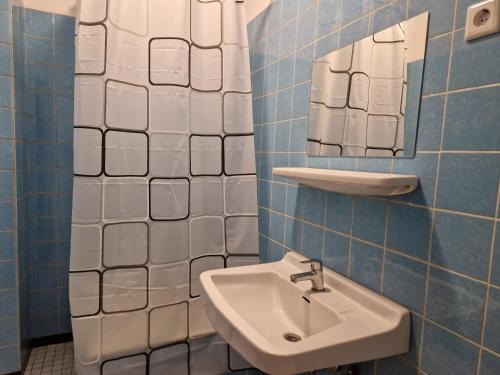 a bathroom with a sink and a mirror at Meribu H1 Wohnung für Monteure und Arbeiter in Gelsenkirchen
