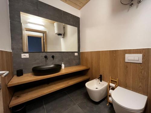 a bathroom with a sink and a toilet and a mirror at CAMPING VILLAGE Orsa Minore in Campo di Giove