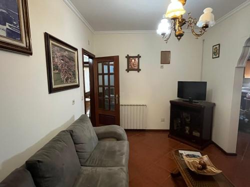Una sala de estar con un sofá y un televisor. en Refúgio do Sabor, en Mogadouro