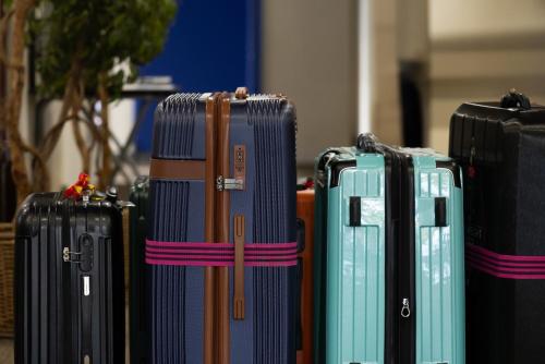 a group of suitcases lined up next to each other at Sawa Hotel in Fujikawaguchiko