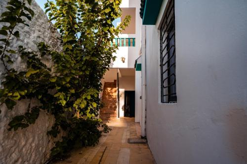 an alley with ivy growing on the side of a building at Nour Mogador in Ghazoua
