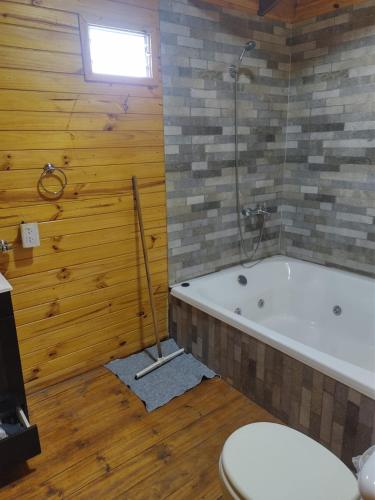 a bathroom with a bath tub and a toilet at Don Gregorio in Empalme Lobos