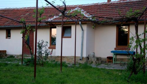 a white house with a red roof at Vedra Guest House in Ganchovets