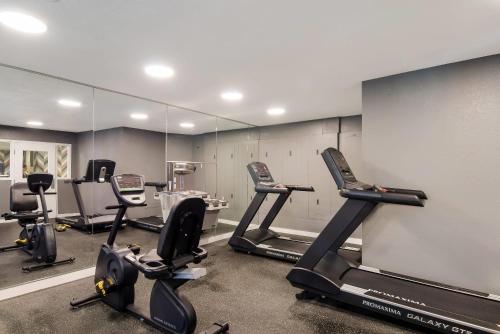 a gym with treadmills and ellipticals in front of a mirror at MainStay Suites Denver Tech Center in Centennial