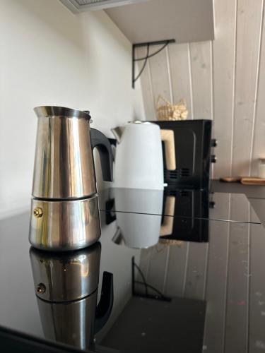 a coffee pot sitting on top of a counter at Greenkova in Kamenitsa