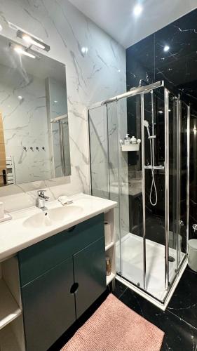 a bathroom with a shower and a sink at Duplex terrace - Paris & Marne in Saint-Maur-des-Fossés