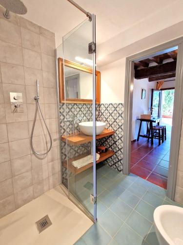 a bathroom with a shower and a sink at Borgo Melograno in Chiusi