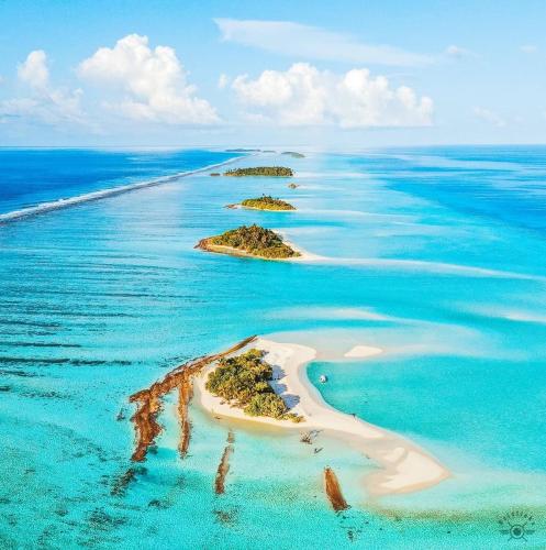 an aerial view of an island in the ocean at Rihiveli inn 
