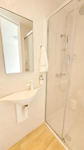 a bathroom with a shower and a sink and a mirror at DOMAINE CARDU in Cardo-Torgia