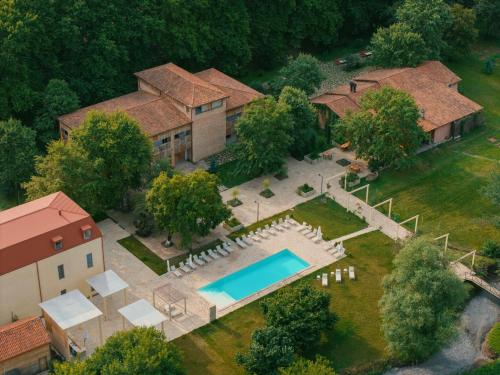 an aerial view of a house with a swimming pool at Nekresi Estate in Kvareli