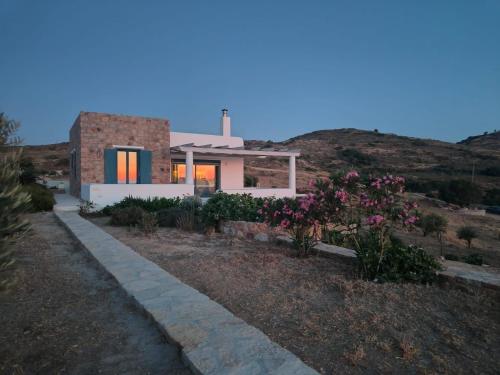 a house in the middle of a field with flowers at Kedros in Lipsoi