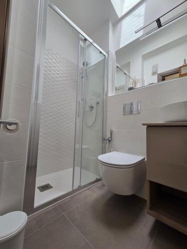 a bathroom with a shower and a toilet and a sink at Il Tuffo in Termoli