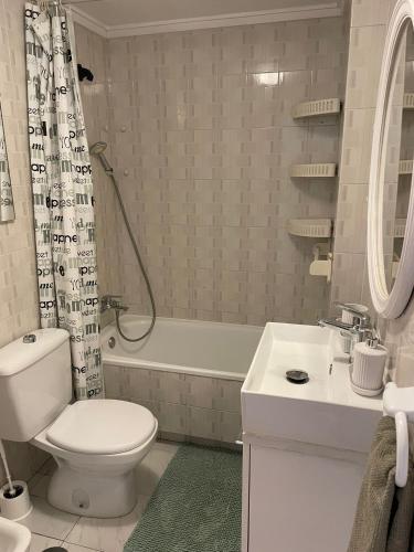 a bathroom with a toilet and a tub and a sink at Vinamar Alena in La Mata