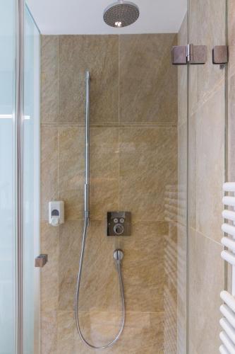 a shower with a shower head in a bathroom at Hôtel Elite in Sion