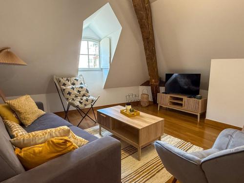a living room with two couches and a tv at Beau duplex en centre-ville proche cathédrale in Chartres