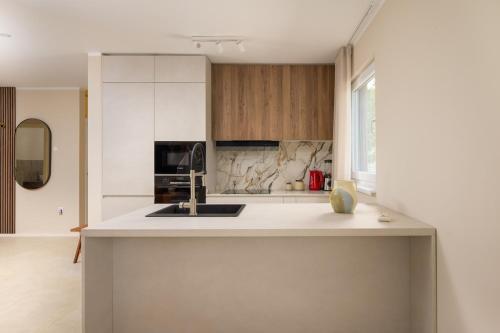 a kitchen with white cabinets and a sink at Villa Casa della Capra by Istrialux in Foli