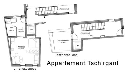 a schematic diagram of the apartment rental apartment at Stadthaus Rosengartenschlucht in Imst