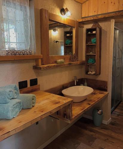 a bathroom with a sink and a mirror at Dimore dei faggi in Fuipiano Valle Imagna