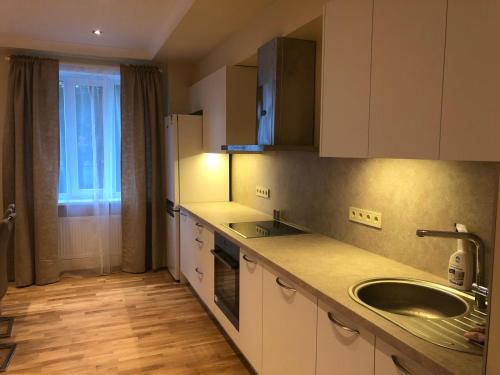 Η κουζίνα ή μικρή κουζίνα στο Riverside Embassy apartment Huge with free parking