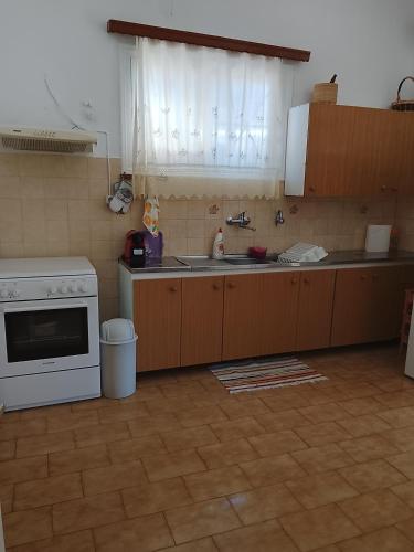 a kitchen with a sink and a stove top oven at DORA'S HOUSE Douneika in Amaliás