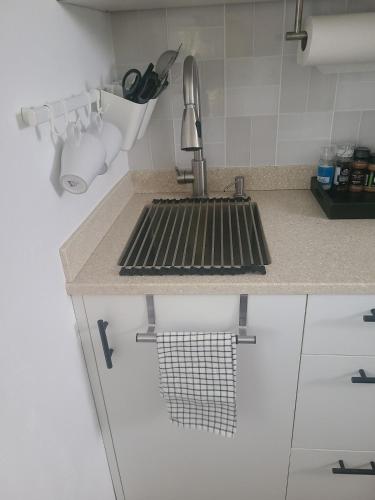 a kitchen counter top with a sink and a sink at Cozy Escape in Charlestown
