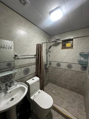 a bathroom with a toilet and a sink at Nurata mountains Hayat guesthouse in Yukary-Ukhum