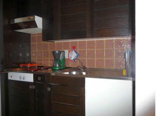 a kitchen with a sink and a counter top at Apartment Haus Nesthorn - 2 Gäste in Unterbäch