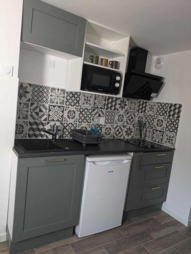 Appartement - Angers في أنجيه: مطبخ صغير مزود بحوض وميكروويف