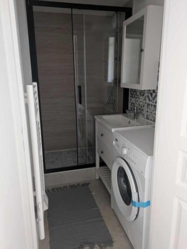 Appartement - Angers في أنجيه: حمام مع غسالة ومغسلة