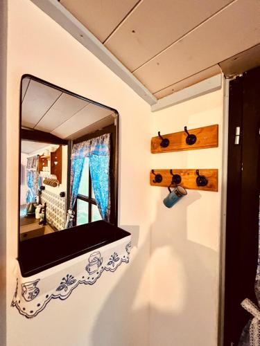 a mirror on the wall of a room at Maringotka Pomněnka in Pačejov