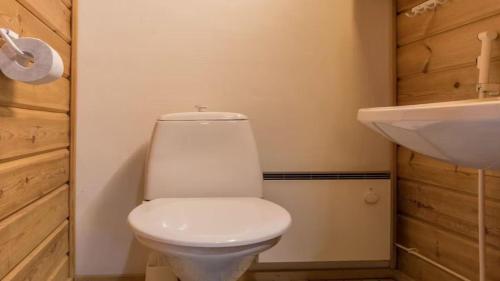 a bathroom with a white toilet and a sink at Chalet Magical Forest Harjunpolku Lapland in Rovaniemi