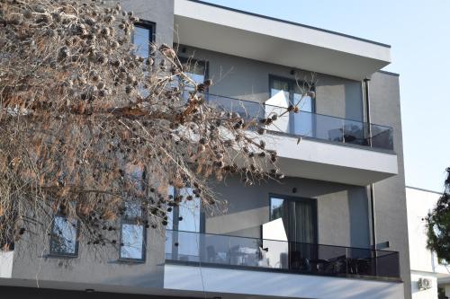 a rendering of a house with glass balconies at Hotel Sisana in Vlorë