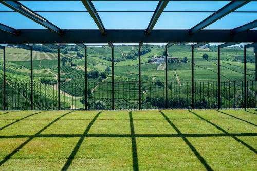 a view from the veranda of a house with green grass at Foresteria, Winery & Events Destination in Monforte dʼAlba