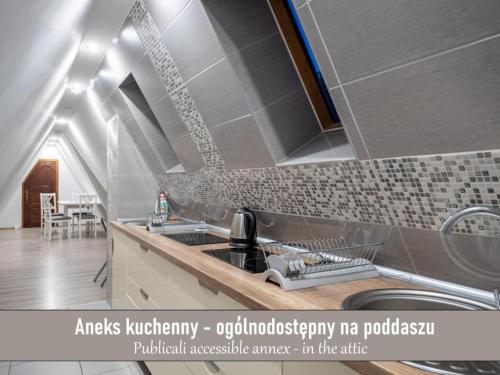 a kitchen with a sink and a counter top at Willa Pod Reglami Małe Ciche Sauna & Jacuzzi in Male Ciche