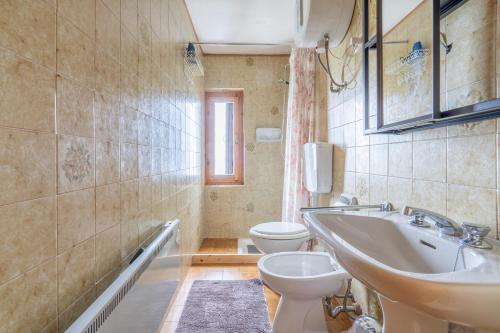 a bathroom with a sink and a toilet at Appartamento Lulù Polsa in Brentonico