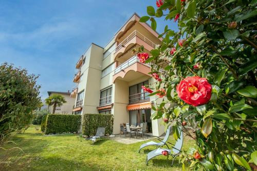 a building with a red rose bush in front of it at Casa Sibylle with Sauna and Pool - Happy Rentals in Riva San Vitale