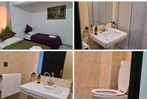 3 Bilder eines Badezimmers mit WC und Waschbecken in der Unterkunft Apart Hotel Larabi in Marrakesch
