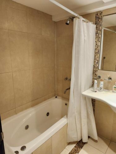 a bathroom with a tub and a sink at Lujoso Departamento en Edificio de 1º nivel in Mendoza