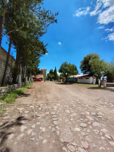 an empty street with trees and a blue sky at HOTEL XIADANI Restaurante, Temazcal & Spa in Tlaxcala de Xicohténcatl