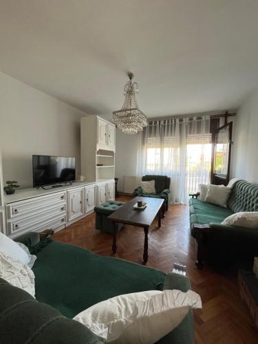 a living room with a couch and a tv at Loza House in Arandjelovac