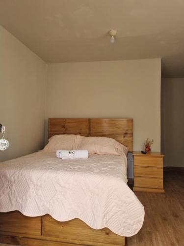 een slaapkamer met een groot bed met een houten hoofdeinde bij URMA 2 in Barranca