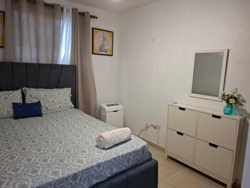 a bedroom with a bed and a television on a dresser at Residencial Palmas De Gurabo in Santiago de los Caballeros