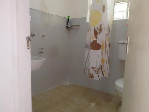 a bathroom with a shower and a toilet and a sink at NAIROBI NATIONAL PARK accomodation nearby in Nairobi