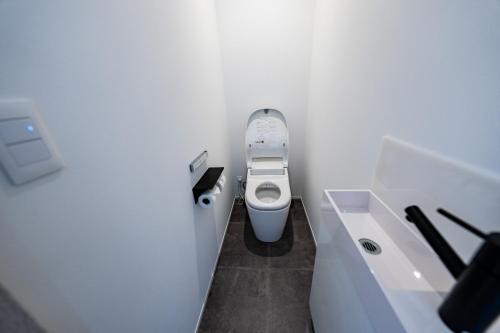 a white bathroom with a toilet and a sink at theView 三浦市晴海町 in Miura