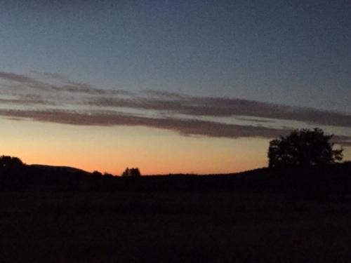a sunset in a field with trees in the distance at Agriturismo La Peschiera in Casole dʼElsa