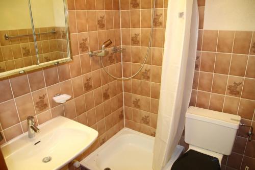 a bathroom with a sink and a toilet and a shower at Iris I 031 - CONFORTABLE apartment 6 pers in Veysonnaz